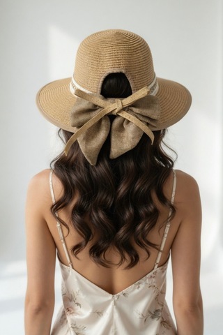 Mollycrush Kadın Camel Kurdele Detaylı Hasır Güneş Şapkası L Günlük Ve Plaj Kullanımına Uygun Cloche Model Kahverengi