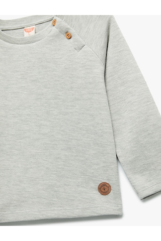 Koton Düğmeli Uzun Kollu Bisiklet Yaka Pamuklu Sweatshirt Gri 7wmb10016tk