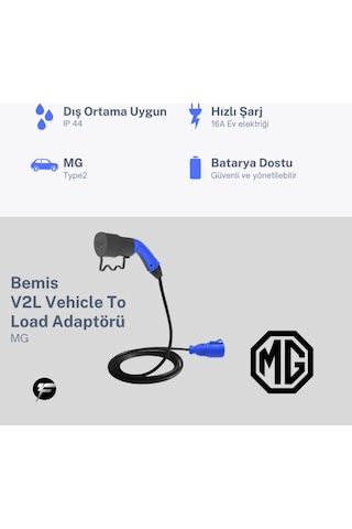 Bemis V2l Vehicle To Load Elektrikli Araç Uyumlu Tekli Priz Uzatma Adaptörü 3 Metre Mg 16a/3.5kw