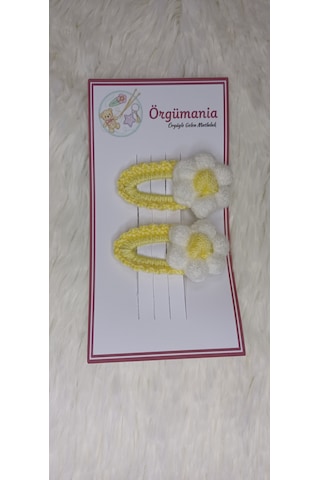 Amigurumi Toka - Çıtçıtlı El Örgüsü Toka 1 Çift Açık Sarı