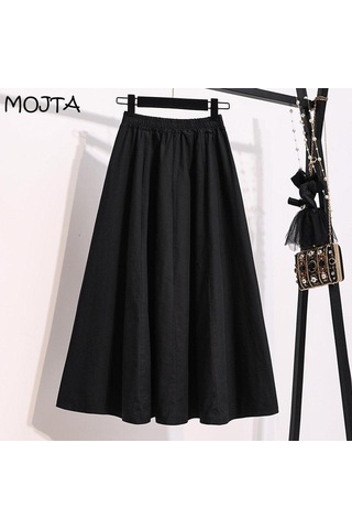 Mojta Kadın Giyim Yüksek Bel Bahar Sonbahar Artı Boyutu Ince A-line Etek Gevşek Rahat Orta Uzunlukta Etek Siyah