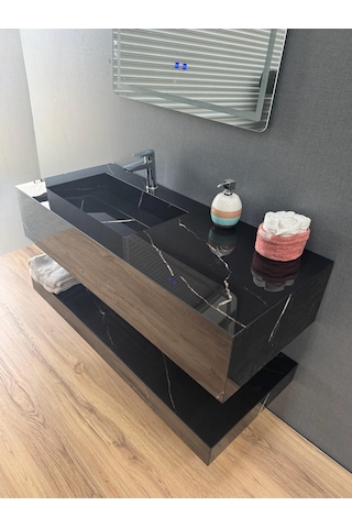 Akay Dizayn L01 Porselen Banyo Lavabosu Siyah 120 CM