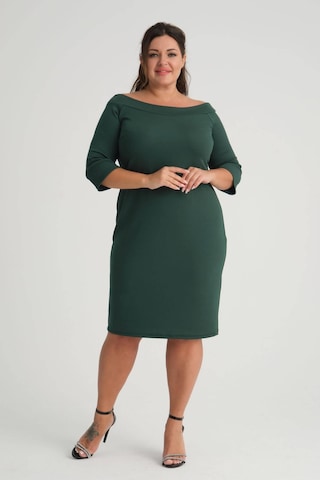 Kadın Yeşil Carmen Yaka Truvakar Kol Büyük Beden Esnek Krep Elbise-yeşil Yeşil