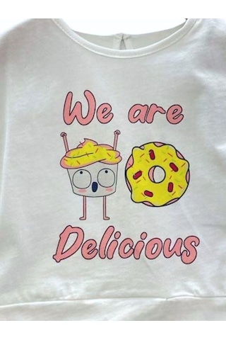 Çikoby Kız Bebek Pamuklu Donat Baskılı T-shirt-13895 Beyaz