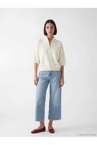 Lcw Vision Bej Dik Yaka Oversize Kadın Triko Kazak