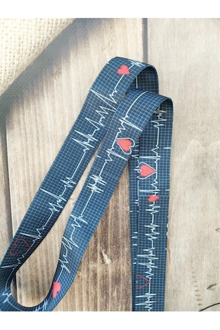 Lacivert Ekg Kalp Ritmi Kart Askısı Yaka Kartı Boyun Askı İpi Telefon Askısı Yatay Dikey Kart Koruyucu