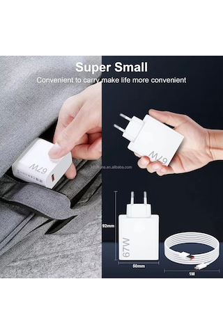 67w Hızlı Şarj Adaptörü + Type-c Kablosu Süper Hızlı Şarj Cihazı 1 Metre