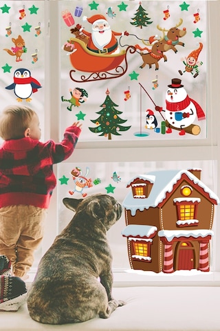 Yılbaşı Sticker Noel Baba Geyikler Kardan Adam Penguenler Ve Yılbaşı Süsleri