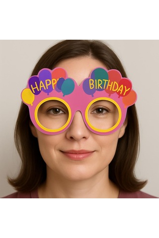 Zvnm Balon Desenli Karton Doğum Günü Gözlükleri 6 Adet Pembe Renk Zcv12 Çok Renkli