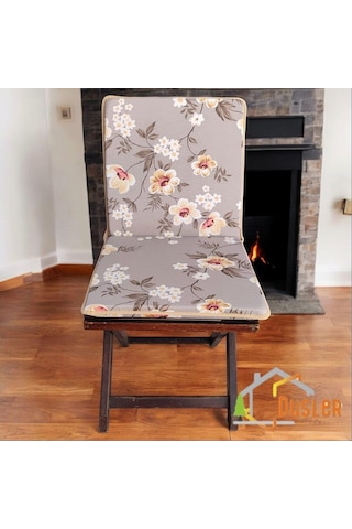 40x80 Çiçek Desenli Saten Fermuarlı Bağcıklı Biyeli Sırtlı Sandalye Minderi 3 Cm Açık Kahverengi Çok Renkli