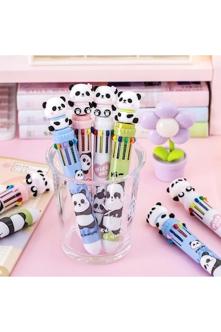 Tcherchı 10 Adet Sevimli Panda 10 Renk Tükenmez Kalem Kawaii Karikatür Kalem Okul Kırtasiye