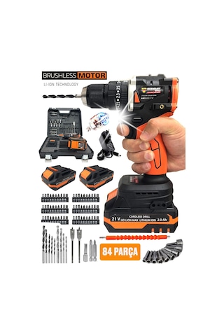 Germany Style MS8006 21V Çift Akülü Vidalama Çelik Mandren Kömürsüz Motor Darbeli Şarjlı Matkap