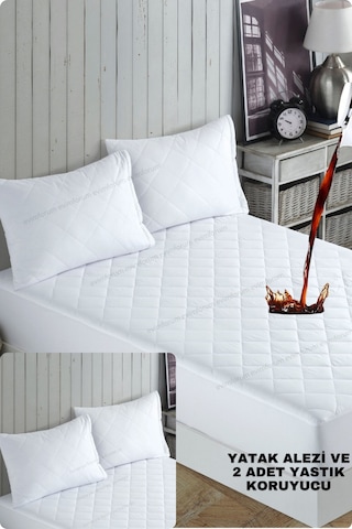 Kapitone Fitted Su Sıvı Geçirmez Yatak-yastık Koruyucu Alez Set Beyaz