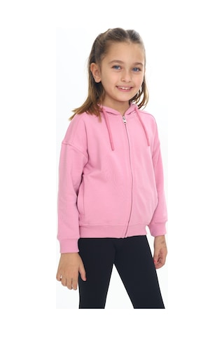 Toontoy Kız Çocuk Kapüşonlu Fermuarlı Cepli Düşük Omuz Örme Hırka - 2 İplik Gül Kurusu