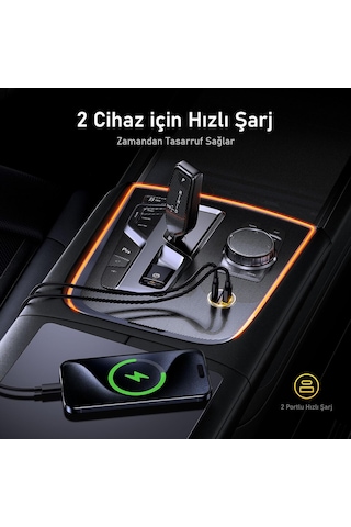 Aohi Superauto Araç İçi Şarjı, 2 Portlu Pd 65w Type-c To Type-c,