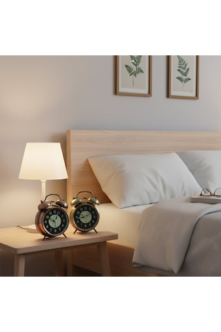 Twin Bell Alarm Clock Bgc-51 Yuvarlak Masa Çalar Saat - Metal Eskitme Kasa, Pilli, Işıklı Ve Fosforlu, 10 Cm Diğer
