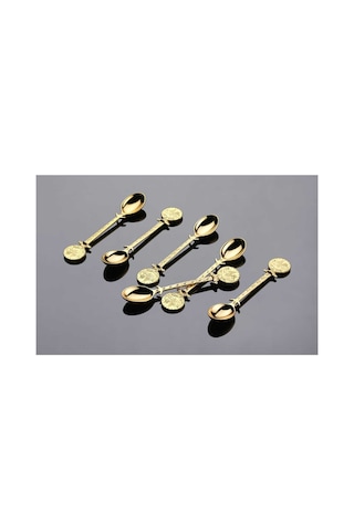Çay Kaşığı Seti 12 Parça Osmanlı Motifli Metal Gold Gold Tonlu