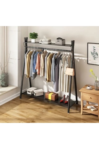 Metal Siyah Konfeksiyon Askısı Ayaklı Askılık Elbise Askılığı 150 165 Cm 6017-nrm