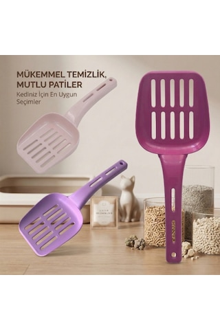 2 Adet Plastik Kedi Kumu Küreği Süzgeçli Ergonomik Saplı