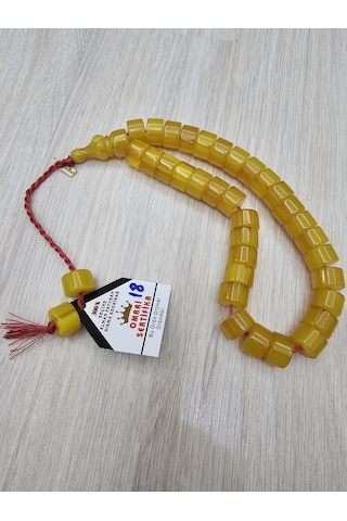 Omari İmzalı Sertifikalı Alman Faturan Sıkma Kehribar Tesbih 15x10 Mm Teker Kesim