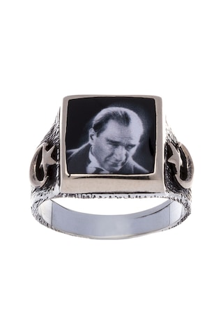 925 Ayar Gümüş Atatürk Resimli Ay-Yıldız Detaylı Yüzük