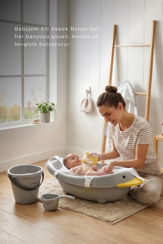Babyjem Neşeli Ördek Banyo Seti 5 Parça Soft Gri Çok Renkli