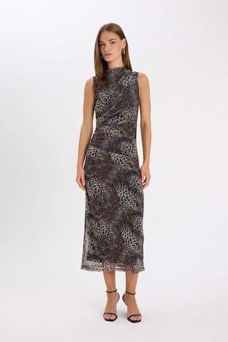 DeFacto Bodycon Vücuda Oturan Bisiklet Yaka Leopar Desenli Tül Kolsuz Maxi Elbise D5061AX24AUBN192