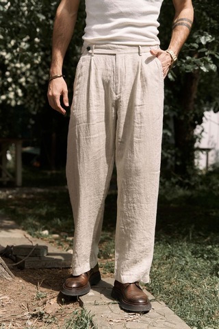 Carlo Naturel Keten Erkek Pantolon Natürel