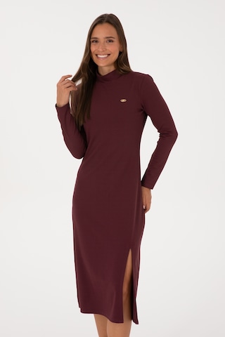 U.S. Polo Assn. Kadın Bordo Yırtmaçlı Dik Yaka Midi Boy Örme Elbise 50313549-VR177