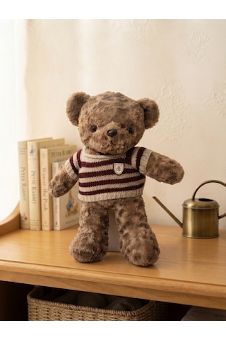 Peluş Tedi Bordo Çizgili Kazaklı Ayıcık 50 Cm Kahverengi-bordo