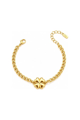 Cm Jewelry Yonca Desenli Gold Çelik Bileklik Açık Kahverengi
