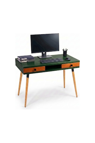 Mobenta Modest Desk: Masif Çalışma & Laptop Masası 2 Çekmece 1 Bölme - 120x60 Ye-bk Yeşik-bakır