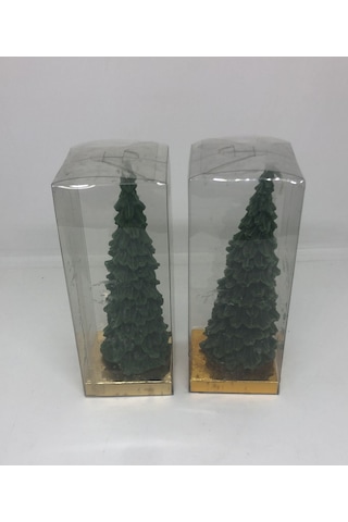 Lebron Yılbaşı Temalı Çam Ağacı Dekoratif Mum 14 Cm 2'li Set Yeşil