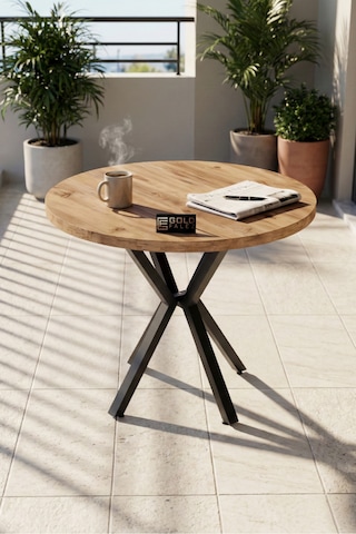 Reyo Falez Mutfak Masası 90 Cm Yuvarlak Masa Modern Metal Ayaklı Cafe Balkon Ofis Yemek Masası 9826 Atlantik Çam Atlantik - Çam