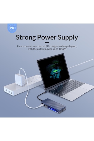 Orico WB-7P 7 Portlu USB 3.0 100 W HDMI TF/SD Kart Okuyucu Çoklayıcı HUB Gri