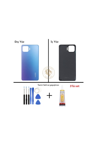 Oppo Kapak Vida Seti + Yapıs Tırıcı Reno 4 Lite Mavi Yapıs Tırıcı B-7000 Yapıştırıcı Vida Seti Arka Kapak Arka Cam Batarya Kapağı Lazer Kesim Kapak Pil Kapağı Back Cover Çok Renkli