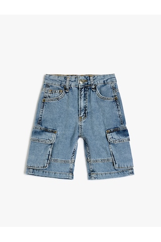 Koton Kapaklı Cep Detaylı Pamuklu Oversize Denim Şort Orta İndigo 5skb40022td İndigo