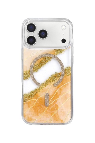 Onegif Apple Apple iPhone Uyumlu 17 Pro Max/18 Pro Max Lotus Simli Magsafe Kapak - Turuncu Düz Renkli