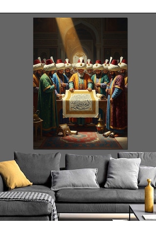 Osmanlı Sultanı Ve Divan Heyeti Dekoratif Kanvas - Mdf Ahşap Tablo