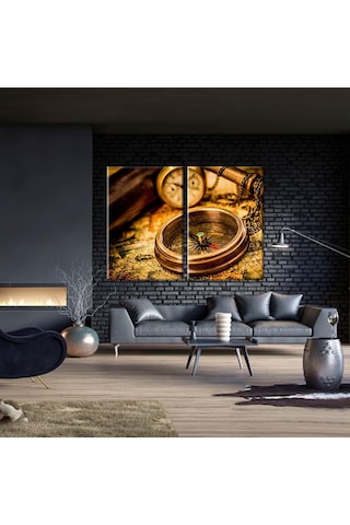 Gold Pusula Kanvas Tablo 100x90cm