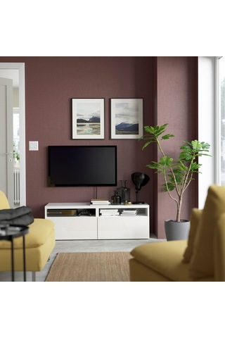 Tv Sehpası, Parlak Cila-beyaz, 120x42x39 Cm, Selsvıken, Çıt Çıt Raylı Beyaz