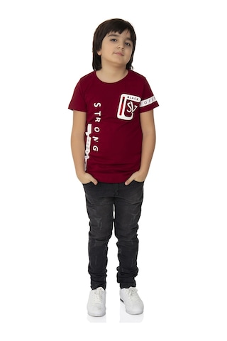 Toontoy Kids Toontoy Erkek Çocuk T-shirt Strong Baskılı Bordo