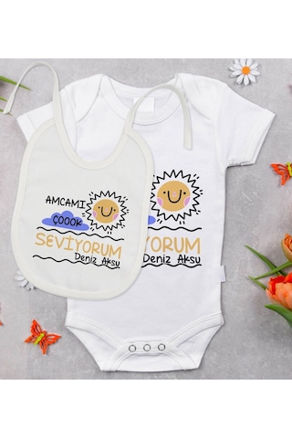 Bitmeyenkartus Bk Kids Kişiye Özel Amcamı Çok Seviyorum Tasarımlı Bebek Body Zıb Çok Renkli