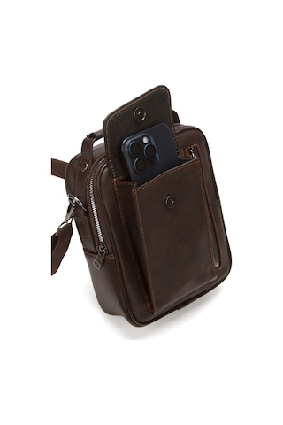 Newish Polo Erkek Mekanizmalı Cüzdan Ve Deri Kapaklı Omuz El Çantası 17x22cm - New337 Kahverengi