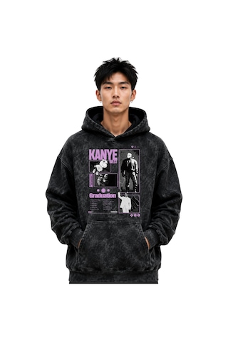Sevbano Kanye West Rapper Şarkıcı Baskılı Unisex Oversize Premium Yıkamal Siyah