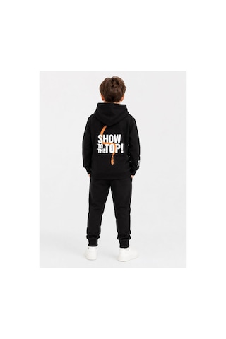 H&c Coolboy H&c Erkek Çocuk Haki Kapüşonlu Baskılı Eşofman Takımı Sweatshirt Ve Jogger Alt Siyah