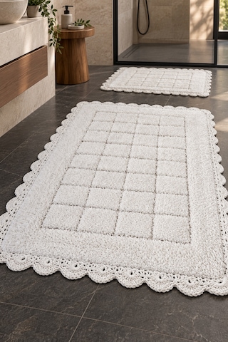 Alanur Bodrum Tufting Cotton Pamuklu El Işi Örgülü 2 Li Paspas 109 Beyaz