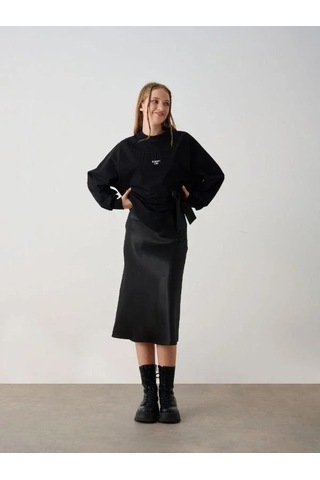 Kız Çocuk Peace Yazılı Tasarım Sweatshirt-15356 Siyah