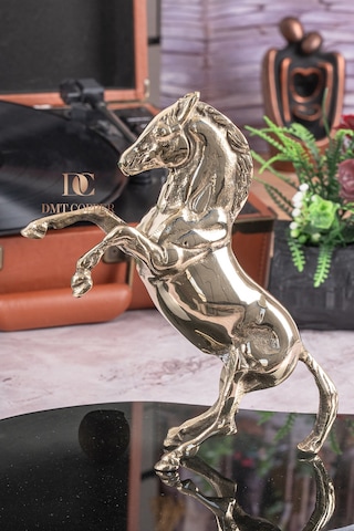 Şahlanan At Figürlü Pirinç 18 Cm Dekoratif Biblo Ev - Işyeri - Ofis Için Süs