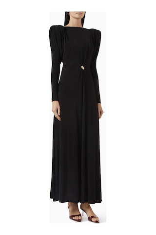 Eegen Studio Diva Maxi Elbise - Puf Kollu, Derin U Yırtmaçlı, Twinkle Knit Kumaş Siyah Kod 008520
